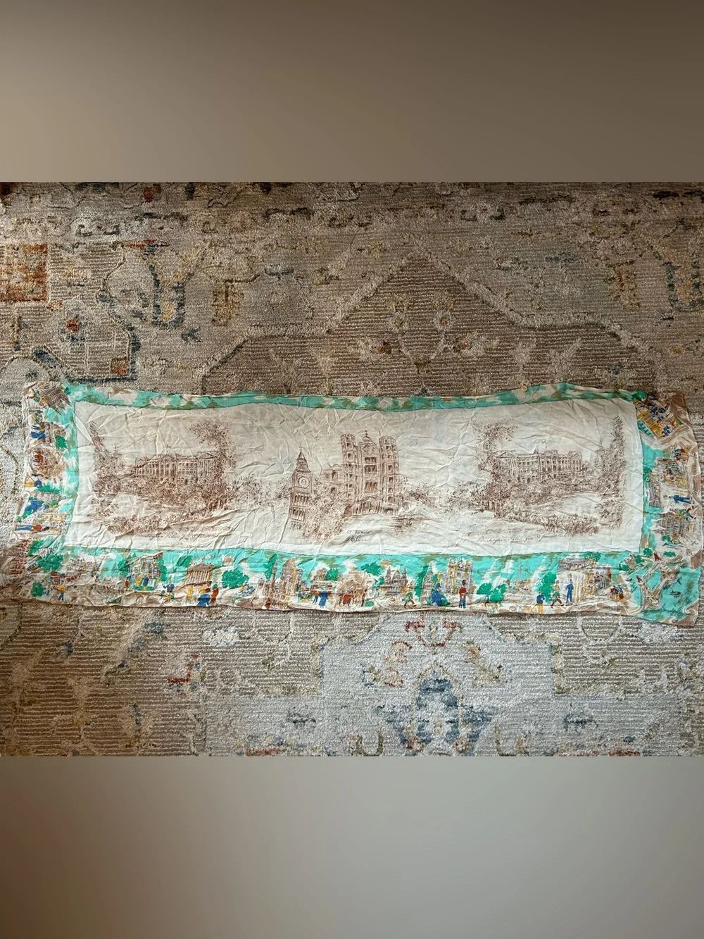 vintage Buckingham palace at st James park Scenic Print Wrap in Cream and Aqua